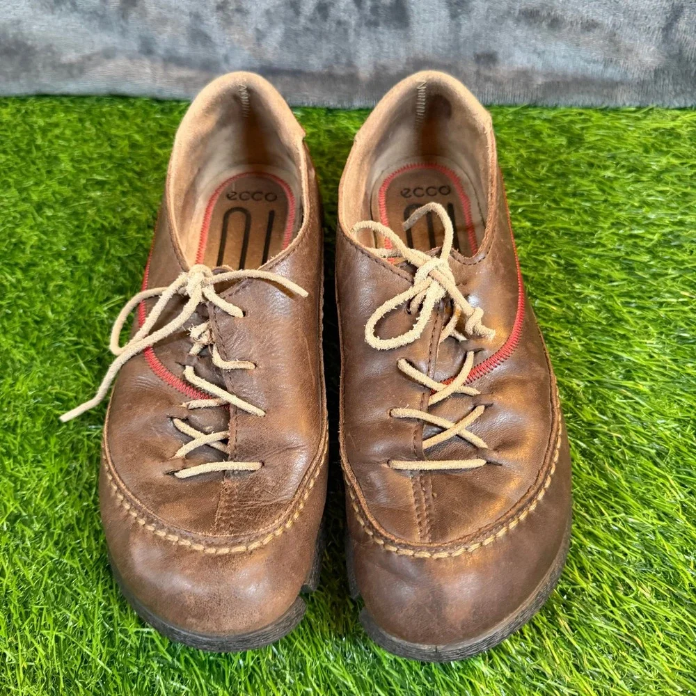 ECCO Biom Walking Shoes Womens Us 7-7.5 EU 38 Brown Leather Lace‎ Up